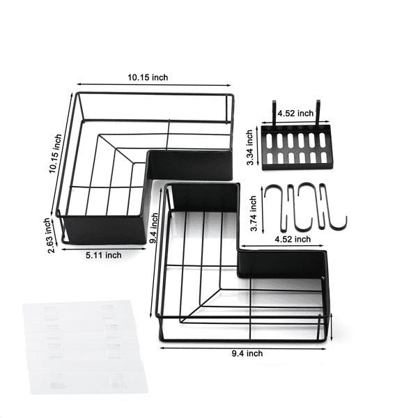 2 Pack Drill-Free Adhesive Corner Shower Caddy Organizer with Soap Holder and 4 Hooks
