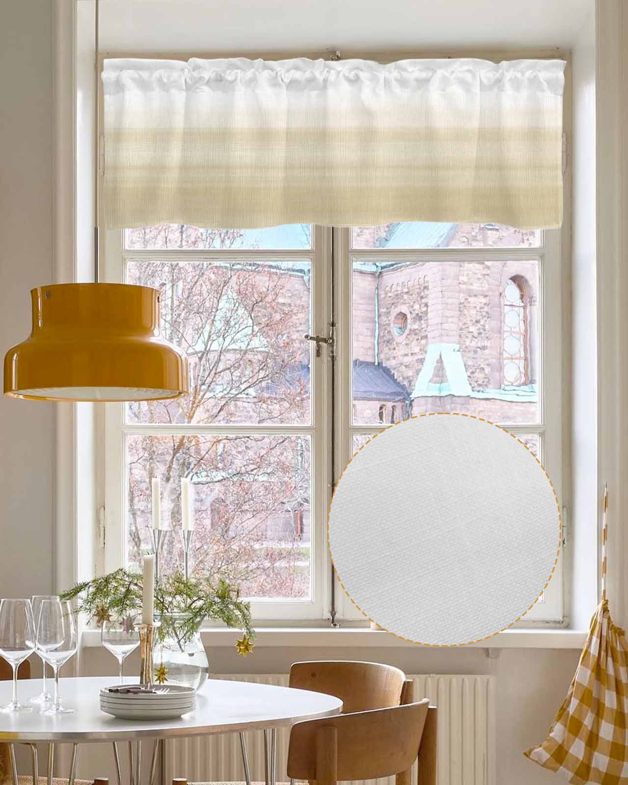 Beige White Stripes Kitchen Valances for Windows Farmhouse Linen Window Valance Curtain for Living Room Window Treatment Farmhouse Modern Gradient Lines Valance Rod Pocket Topper Drape, 60 x 18 Inch