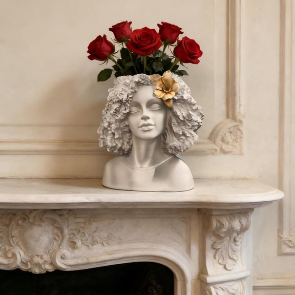 SeekLGT Abstract Female Head Planter Ceramic Face Vase Modern Indoor Flower Pot for Living Room Shelf Decor 10.6in 1 Planter