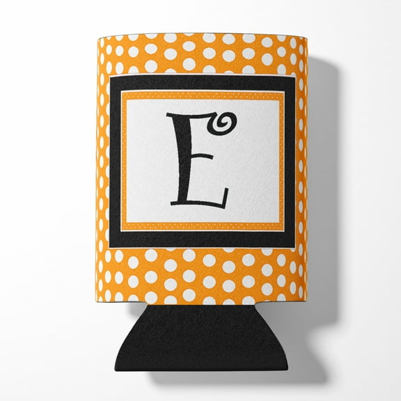 Letter E Initial Monogram - Orange Polkadots Can or Bottle Hugger