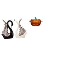 thumbnail image 1 of Figuras de cisne de cerámica y plato de dulces de cristal con forma de calabaza con tapa para escritorio, estante, chimenea, adorno de tarro de, 1 of 8