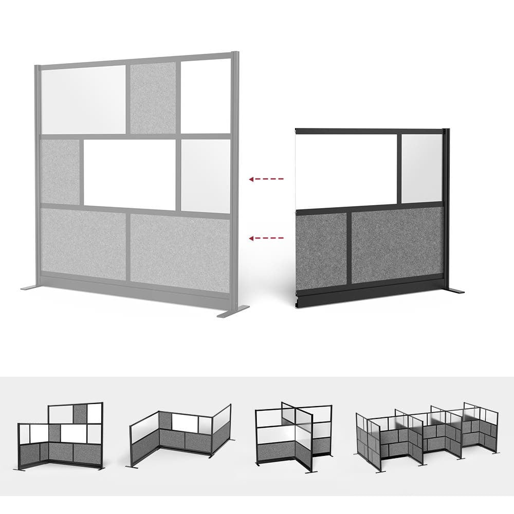 Luxor Workflow Modular Wall Room Divider System - Black Frame - 53" x 48" Add-On Wall with Whiteboard, Freestanding