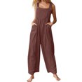 thumbnail image 3 of Simua Women Baggy Sleeveless Slip Cotton Linen Jumpsuit Loose Long Romper Harem Pants Overalls Dungaree Outfit Pocket, 3 of 7