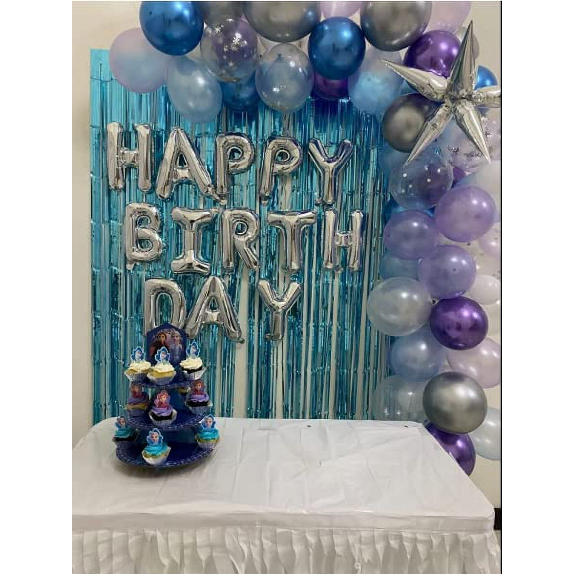 4 Pièces Scintillants Rideau Metallique Anniversaire Bleu, 1m X 2