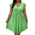 thumbnail image 3 of IFNWSV Robes Grande Taille, Robe Ligne A à Col en V Uni avec Manches à Volants, Décor Croisé, Style Décontracté Élégant, Robes d'Été pour Femmes Vert 4TG, 3 of 6