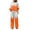 Orange, variant on Linen Set for Women Trendy Color Block Round Neck Long Sleeve Blouse Long Pants Elastic Waist Loungewear Sets Black