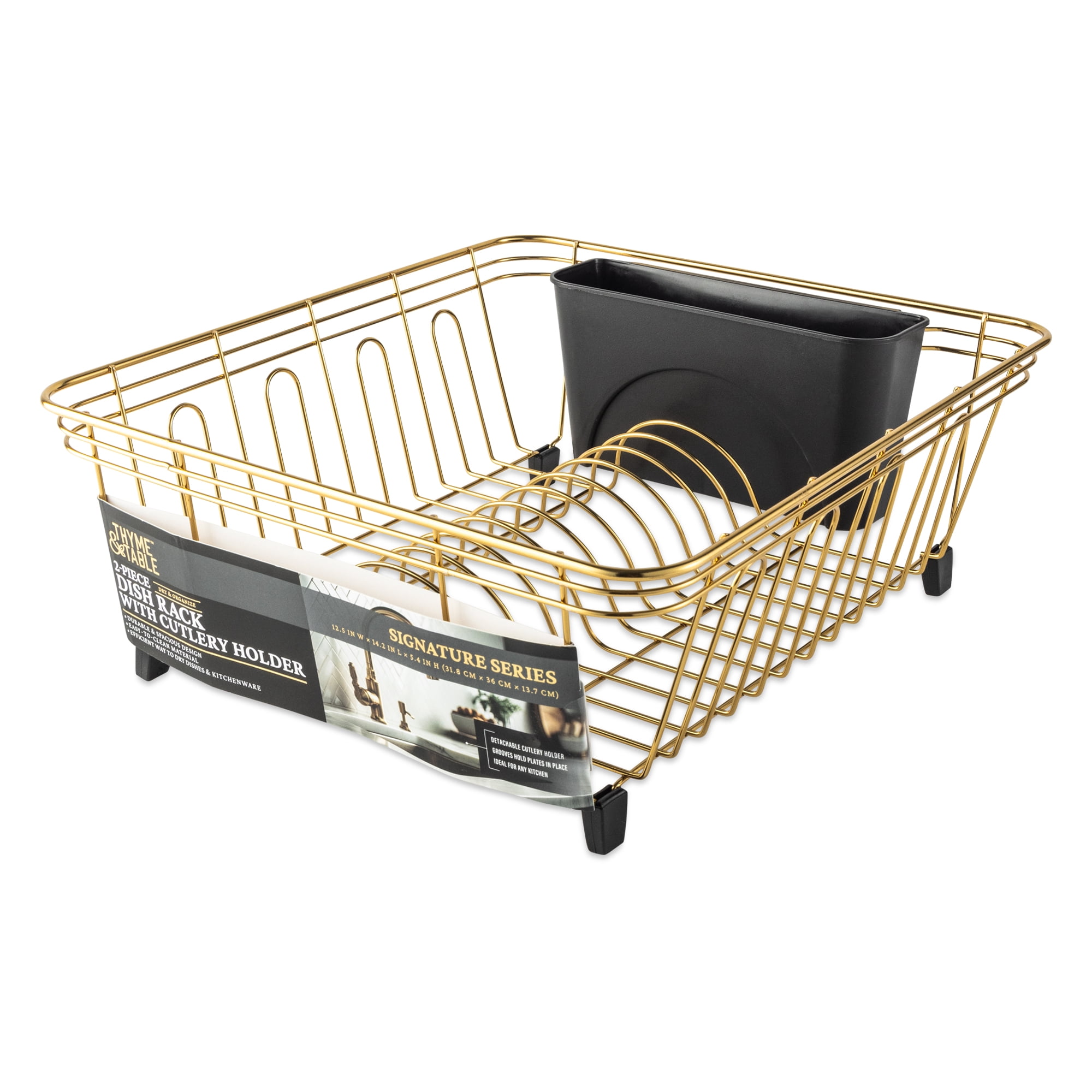 Thyme & Table Stainless Steel Dish Rack with Caddy, Gold