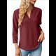 thumbnail image 2 of Blusas Elegantes e Informales para Mujer, Camisetas de 3/4 con Cuello en V y Mangas Enrollables. Vino Tinto M, 2 of 10