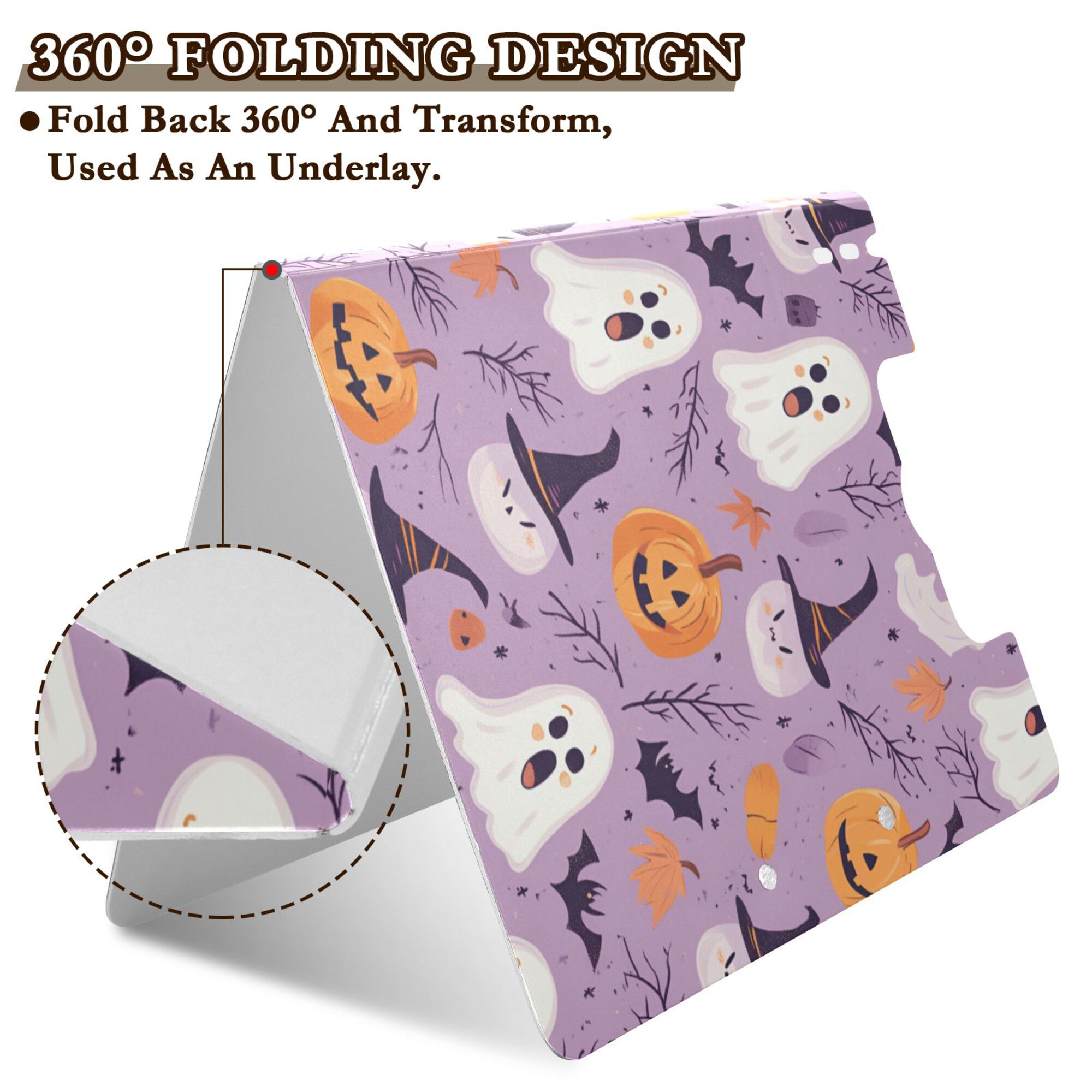 FORMRS A4 Clipboard Folder with Pen Holder Horizontal Foldable School Office Binder, Purple Cute Halloween