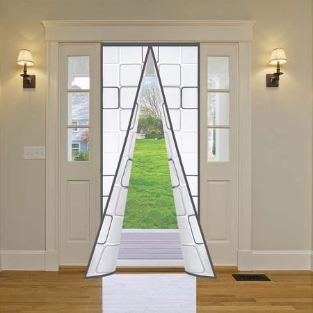 Insulated Door Curtain, Magnetic Thermal Door Cover Screen Door Self-Closing Privacy Magnetic Screen Door Hands Free for Patio, Kitchen, Bedroom, Air Conditioner Room, Fits Doors up to 36" x 82",Grey