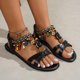 thumbnail image 3 of Sandalias de Correa de Tobillo Negra de Pie Redondo de Pie Abierto de Pie Romano con Perlas de Playa Bohemia para el Uso Al Aire Libre Sandalias de Mujer Cómodas Caminando, 3 of 5