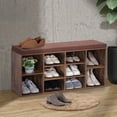 thumbnail image 3 of MF Studio 10-Pair Shoe Storage Wood Bench with Cushioned Seat, Rustic Brown, 3 of 5