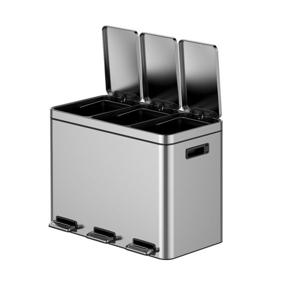 Dual Classified Compartment Garbage Can, Stainless Steel Rubbish Bin With Soft Closure Lid and Removable Inner Wastebasket for Kitchen, Home Office