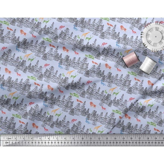 Soimoi polyester Crepe Fabric Animals,Bird & Tree Modern Style Printed Fabric 1 Yard 42 Inch Wide