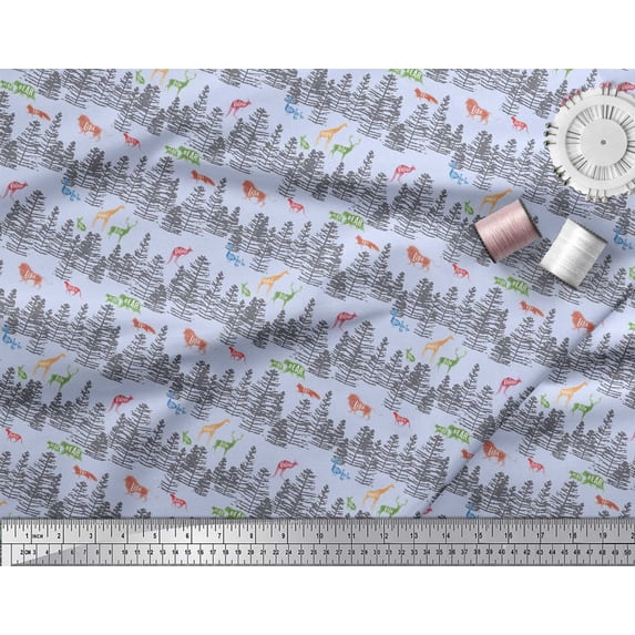 Soimoi Satin Silk Fabric Animals,Bird & Tree Modern Style Print Fabric by the Yard 42 Inch Wide