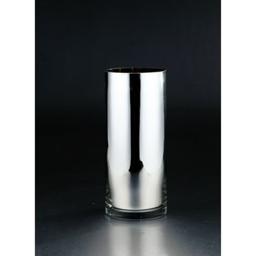 CC Home Furnishings 11" Shiny Silver Hand Blown Glass Pillar Candle Holder