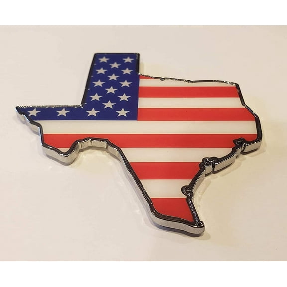 Muzzys AMERICAN FLAG IN SHAPE OF TEXAS State Edition Emblem Decal Longhorn Lone Star METAL Badge Universal Stick On FITS Chevy Silverado Suburban Tahoe GMC Sierra Ford F150 Ranger F-150 Dodge Ram T