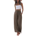 thumbnail image 1 of Pantalón Faleave de algodón y lino, holgado, de pierna ancha, color café oscuro, talla M, 1 of 7