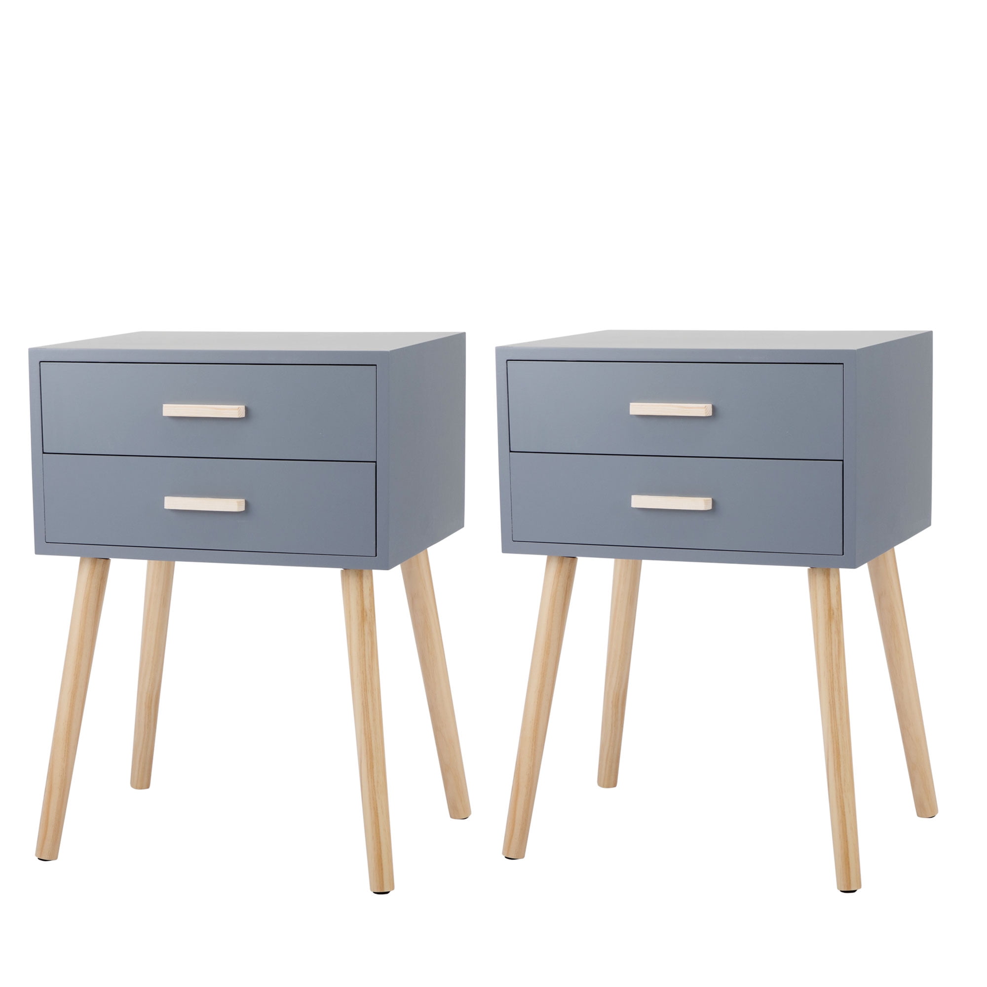 SESSLIFE Gray Night Stand Set of 2, Solid Wood Legs Furniture Bedside