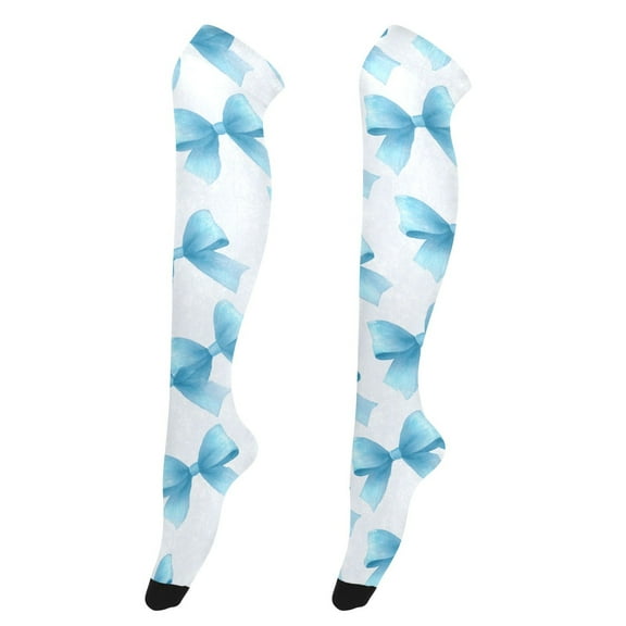 Women's Knee-High Socks Bow Blue High-Knee Stocking Suitable for Parties Home and Sports
