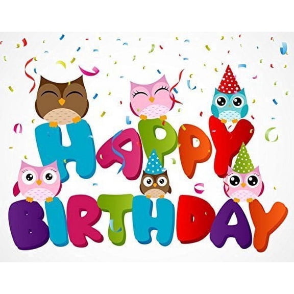 Owls Happy Birthday Edible Icing Image Cake Topper, by Tnct.