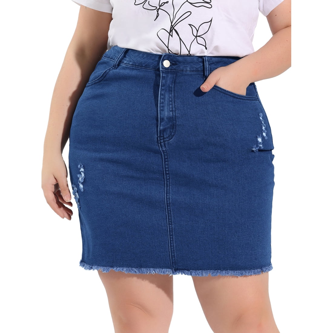 Blue denim skirt ripped hotsell