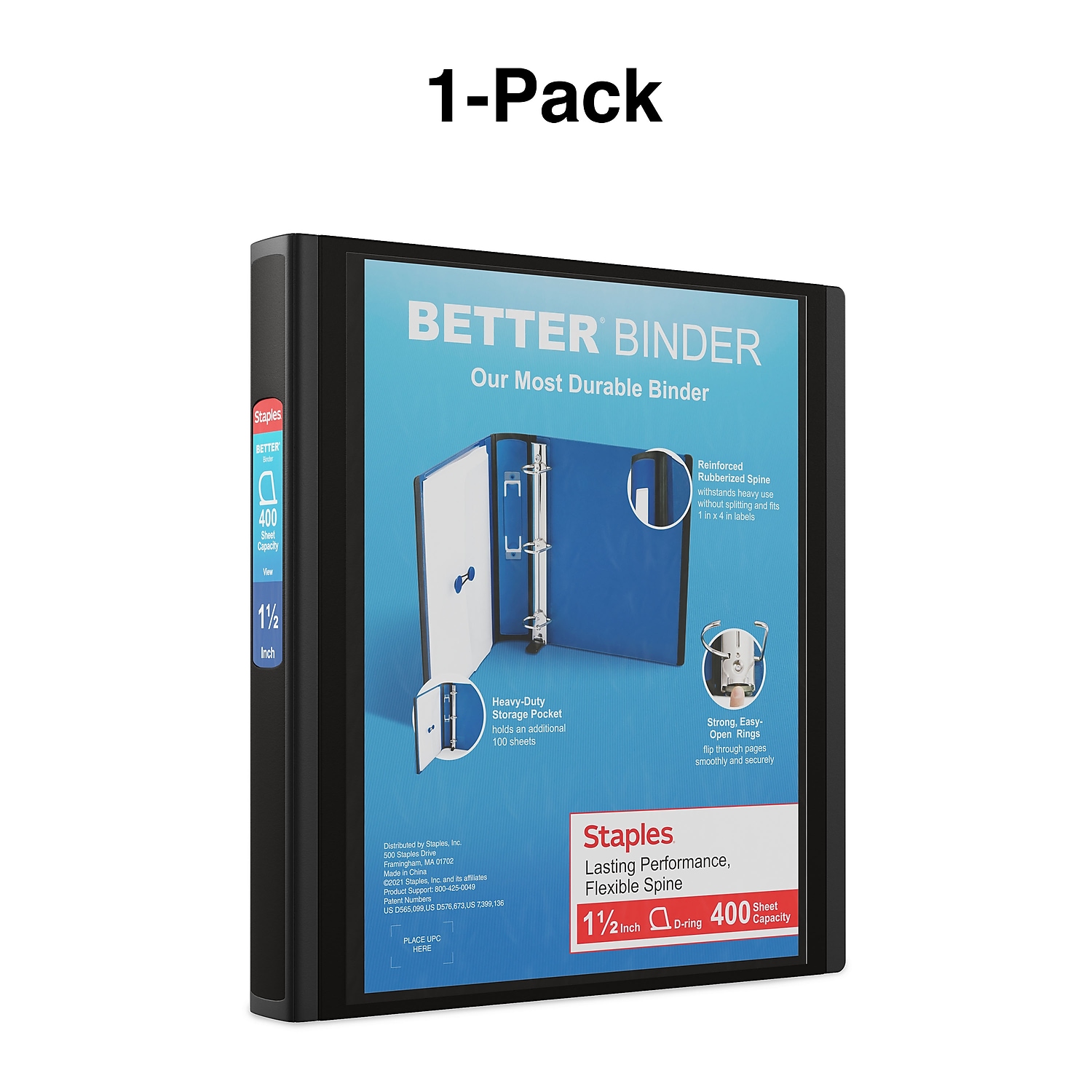 Staples 1.5" 3-Ring Better Binder Black (13394) 648821