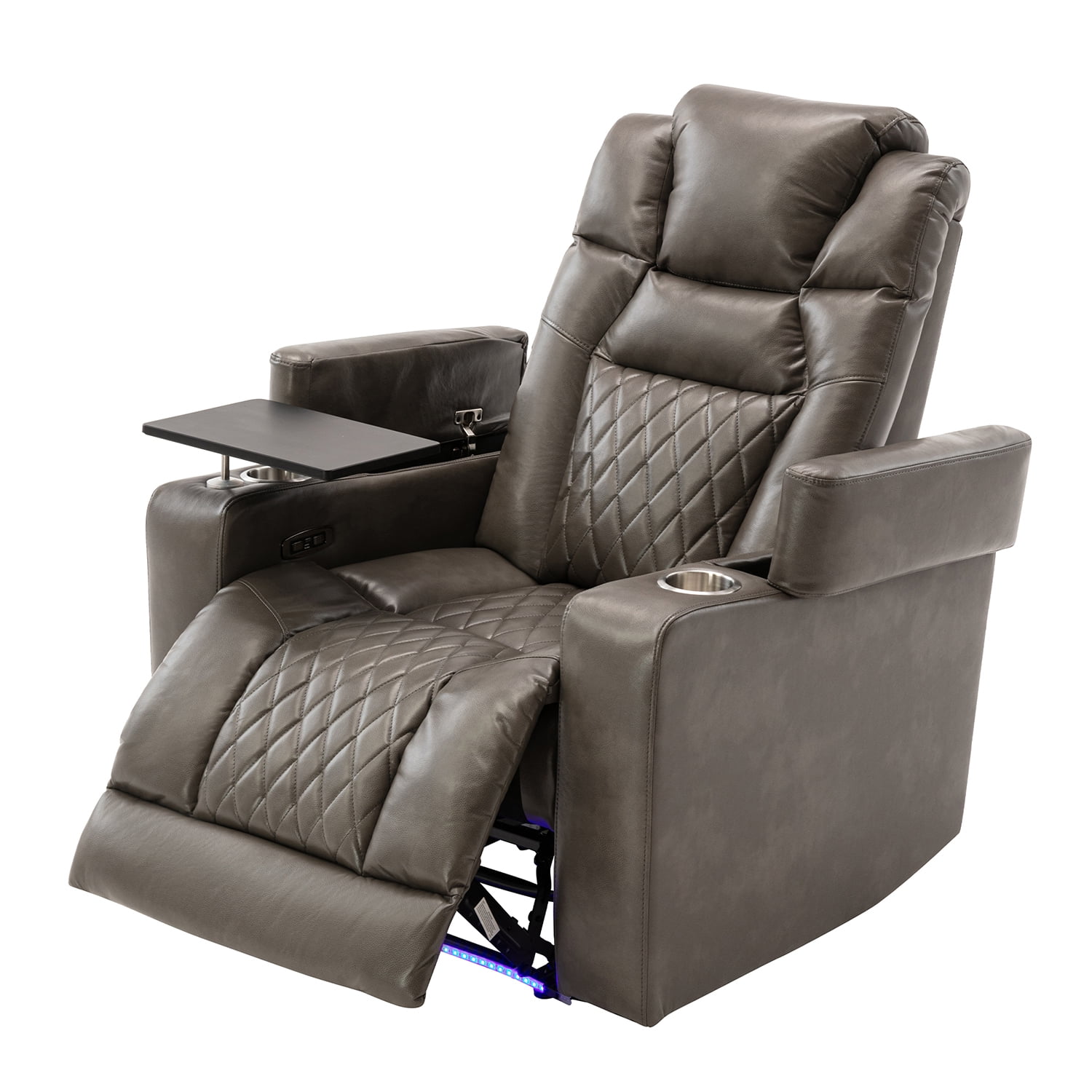 Kadyn Power Motion Recliner, Metal Recliner Chair with USB Charging Port and Hidden Arm Storage, Home Recliner with 2 Convenient Cup Holders Design and 360° Swivel Tray Table, Grey