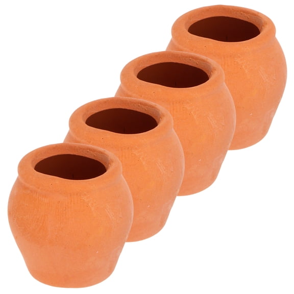 WRITWAA 4-Pack Small Round Khaki Clay Plant Pots, Mini Indoor Gardening Containers for and Small Space Planting
