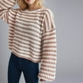 thumbnail image 6 of FDGIU Women's 2025 Winter Striped Color Block Sweater‌ - Long Sleeve Oversized Pullover, Loose Crewneck Comfy Knitted Top, 6 of 7