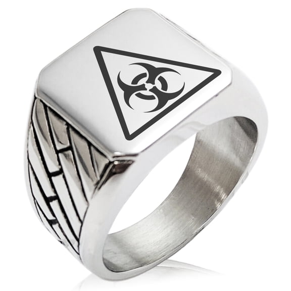 Stainless Steel Biohazard Triangle Geometric Pattern Biker Style Polished Ring