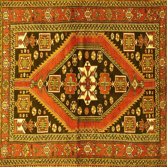 Ahgly Company Indoor Square Persian Yellow Traditional Area Rugs, 3' Square