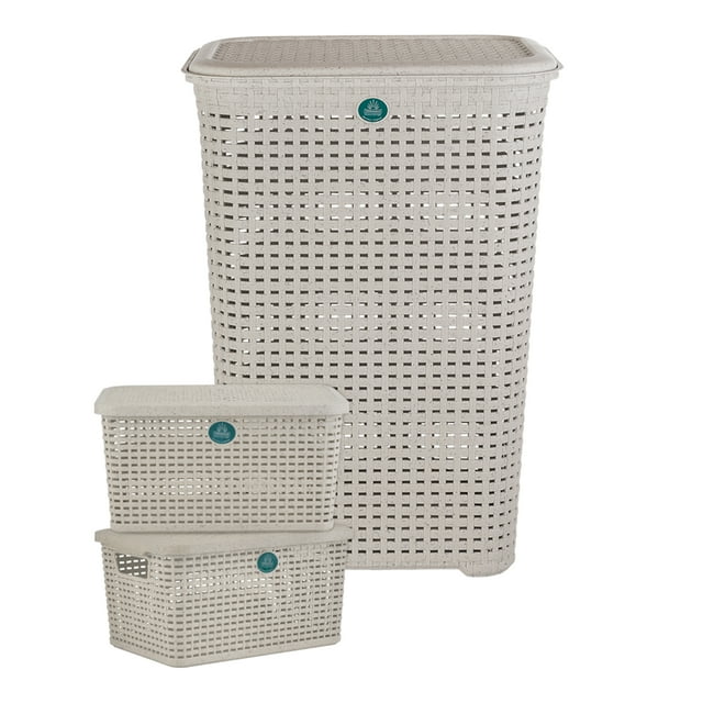 TERRAGAVE KIT 1CESTO/2CAJAS RTTN CH SAND TERRAGAVE con tapa tipo rattan (Beige)