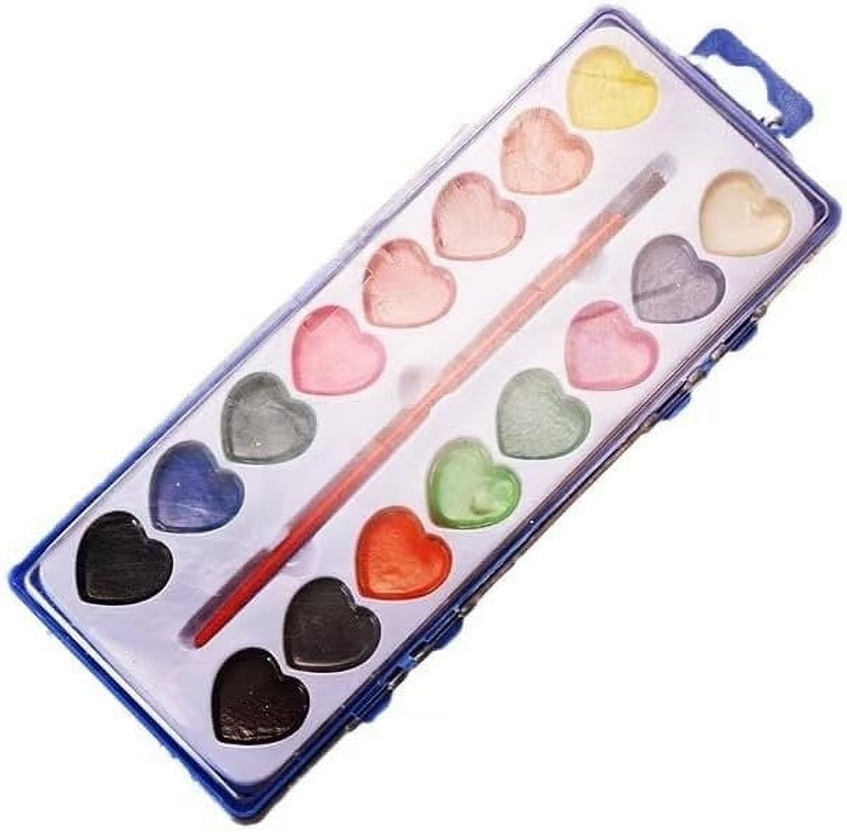 6 Pack Watercolor Paint Sets for Valentine's Day Gifts, Heart Shaped Watercolor Paint Set for Kids Classroom, Valentines Paint Sets with Paintbrush, Washable Water Color Paint Palette Art Supplies