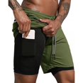 thumbnail image 1 of Pantalones cortos deportivos de dos piezas para hombre, Shorts falsos para correr, gimnasio, entrenamiento, trotar, playa, Verano, 1 of 4