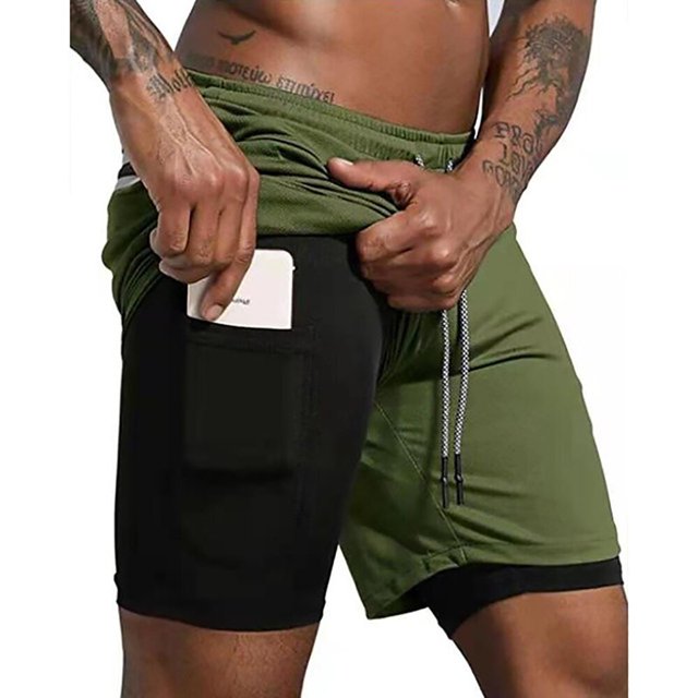 Pantalones cortos deportivos de dos piezas para hombre, Shorts falsos para correr, gimnasio, entrenamiento, trotar, playa, Verano