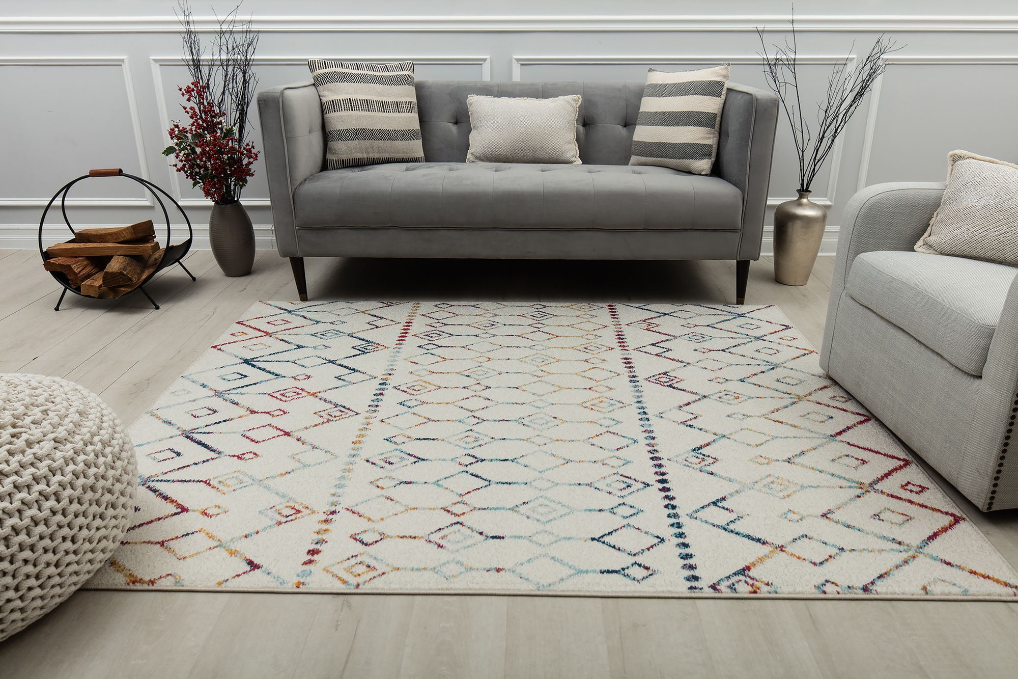 Mason Brooks Ryder KN10A Confetti Mix Moroccan Tribal White Area Rug, 2'6" x 4'