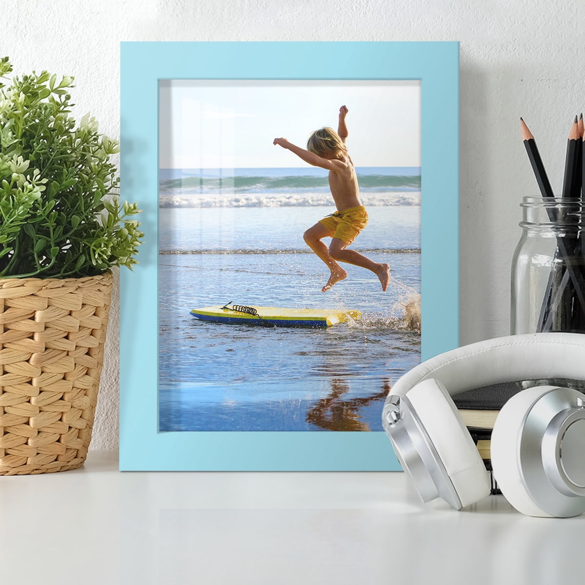 Modern Real Wood 6x8 inch Picture Frame in Blue
