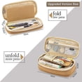 thumbnail image 4 of Large Capacity Pencil Case Durable Pen Holder Organizer Stationery Makeup Cosmetic Pouch For Kids, 22x11cm (upgraded Version-purple)--khaki, 4 of 5