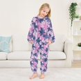 thumbnail image 5 of Fluffy Pajamas Set Fuzzy Winter Warm Pj Sets Pullover Tops and Long Pants Navy Blue Palm Tree X-Small, 5 of 8