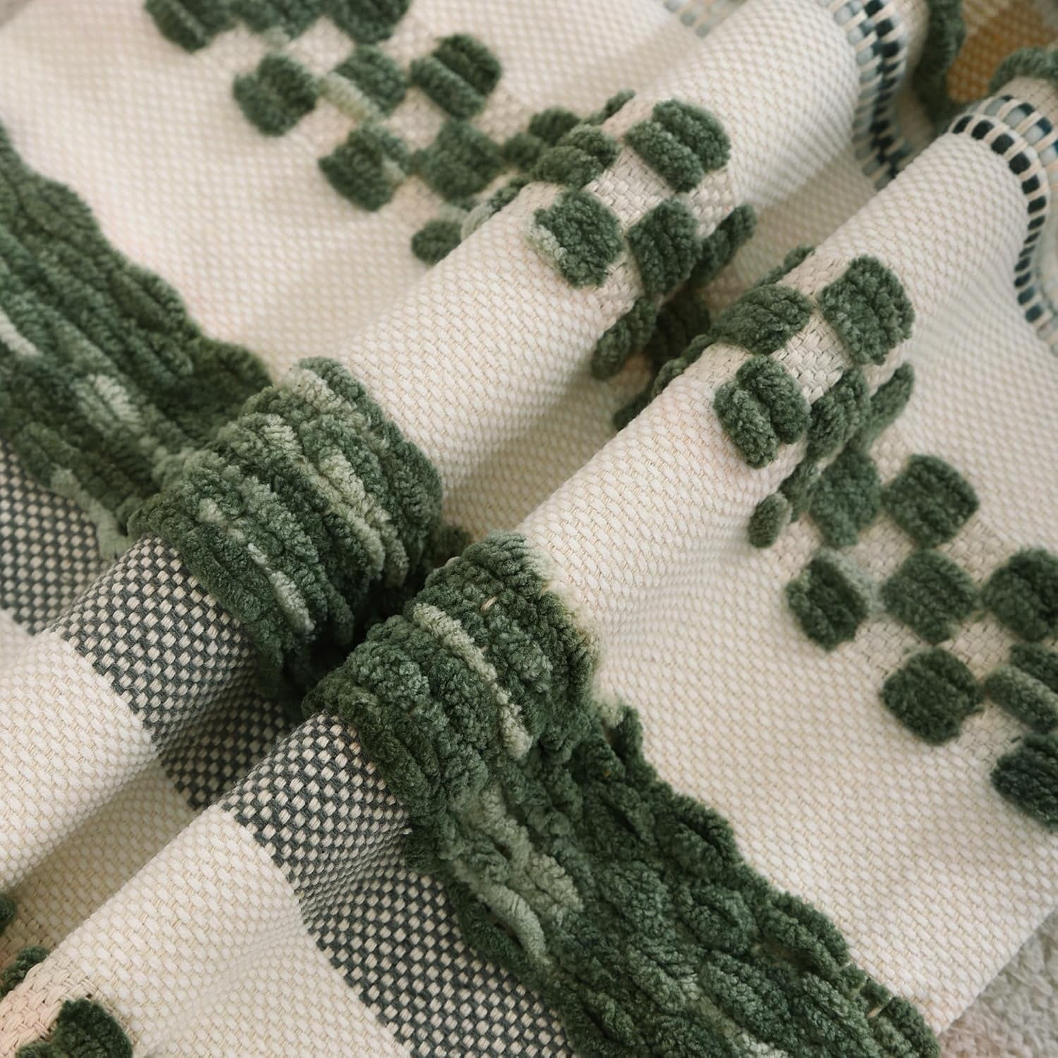 Tosleo Green Accent Pillow Covers 18x18 Set of 2 Boho Throw Pillow Covers Striped Decorative Pillow Cases Soft Chenille Pillow Cases Farmhouse Cushion Case Accent Nuetral Textured Pillow Cover