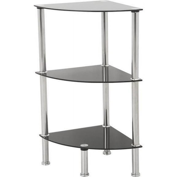 S53-A 3-Shelf Corner Unit, Black Glass and Chrome