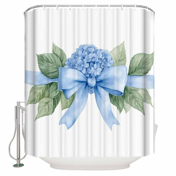 Extra Long Shower Curtain 72x96 Inch, Hydrangea Spring Shower Curtain Waterproof Bathroom Decor Idyllic Flower Floral Bow Plant Leaf Fabric Bath Curtain Set Accessories with Hooks