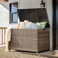thumbnail image 4 of MEISSALIVVE 178 Gallon Outdoor Wicker Storage Deck Box, Waterproof UV-Resistant Rattan Box with Handle & Wheels for Cushions, Pillows, Tools, Brown, 4 of 8