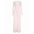 thumbnail image 3 of Women Y2K 2 Piece Lounge Set Long Sleeve Fitted Tee Shirt Top Wide Leg Long Pants Cute Pajama Outfit Pink M, 3 of 9