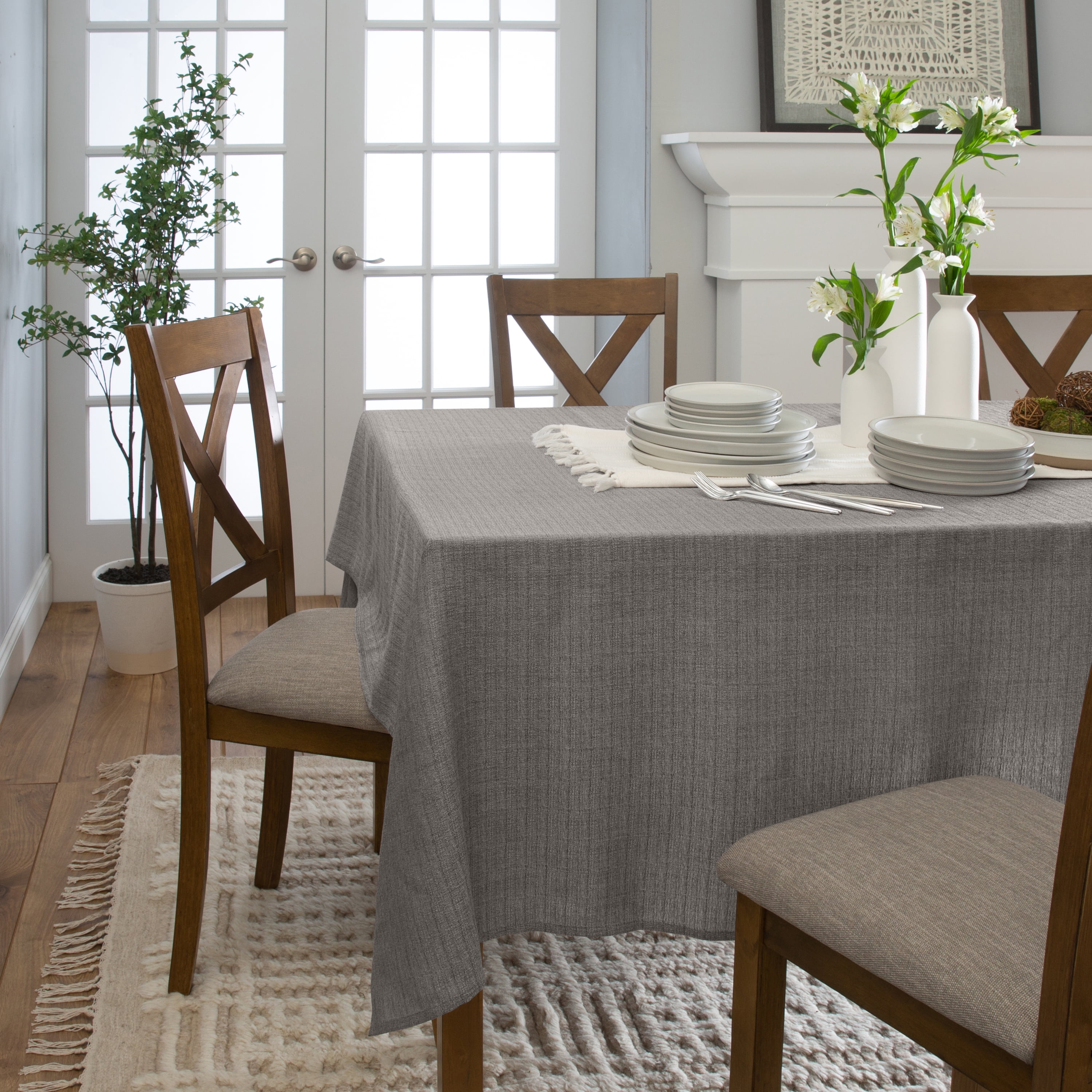 Home Details Chic & Rustic 70"x 120" Rectangle Polyester Tablecloth in Silver