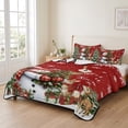 thumbnail image 3 of 3 Pieces King Quilt Set,Christmas Trees Deer Snowman Soft Bedding Sets with 1 Quilt & 2 Pillow Shams,Let Snow Words on Red Summer Bedspread Lightweight Coverlet Comforter, 3 of 9