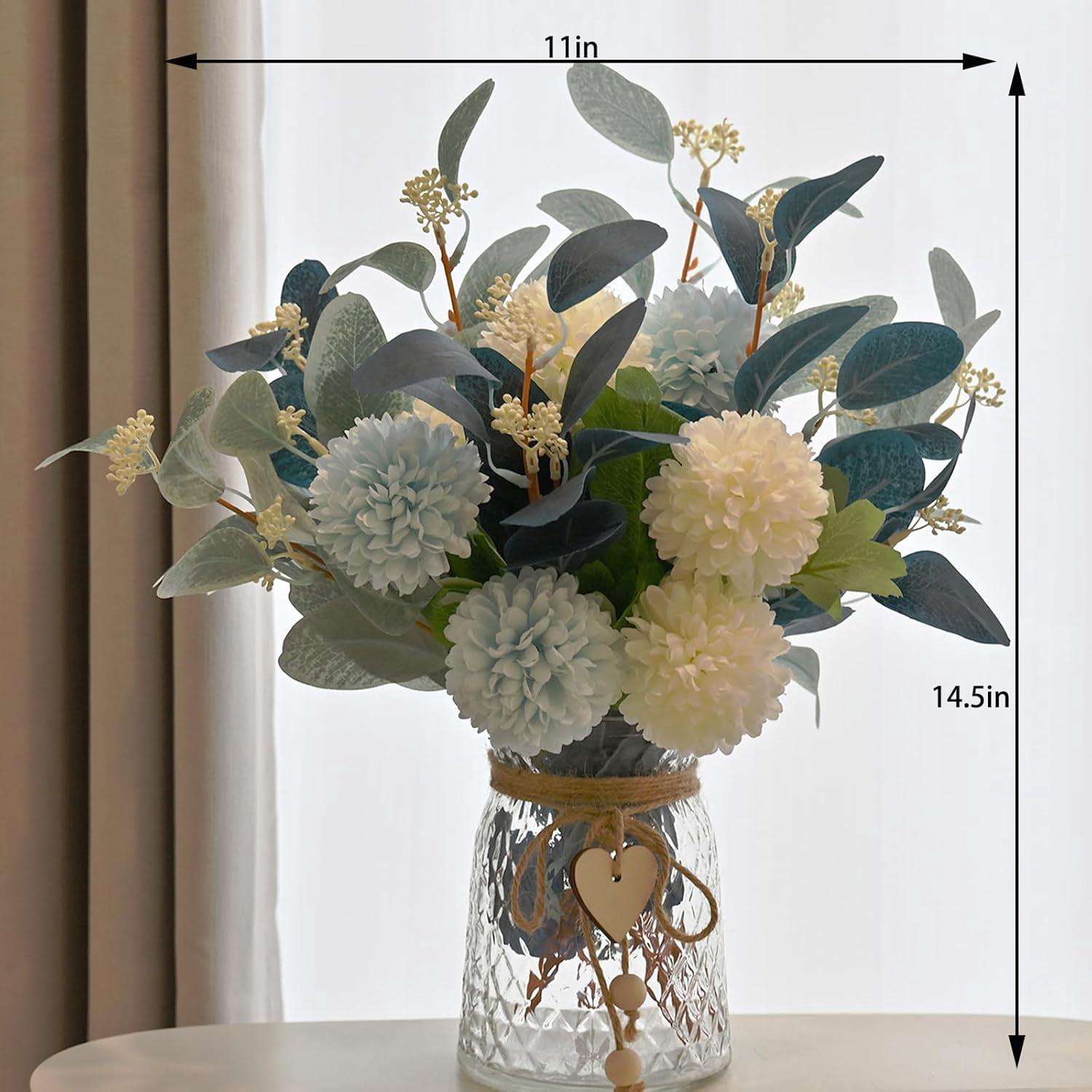 Vases Artificial Flowers Hydrangea, Artificial Fake Plant Eucalyptus Flower Decoration for Home Office, Farmhouse, Bathroom, Dining Table Center, Coffee Table Decoration