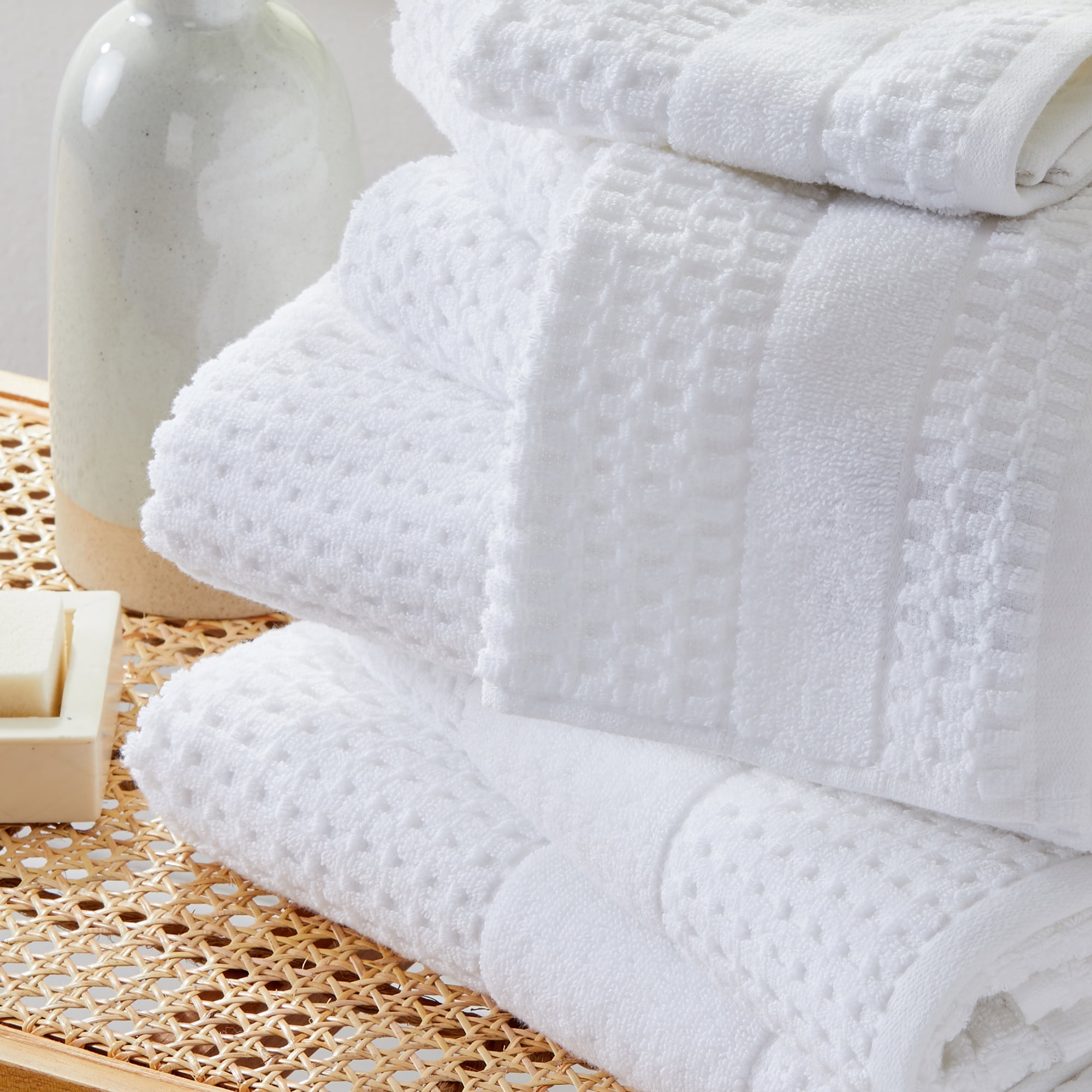 Market & Place 100% Cotton Waffle Weave 6-Piece Hand Towel Set, White