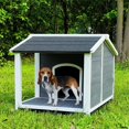 thumbnail image 2 of Pefilos 39" Outdoor Wooden Dog Houses for Small and Medium Dogs Outside, Waterproof Pet House Rabbit Hutch, Windproof and Warm Dog Kennel with Porch Deck, Gray, 2 of 19